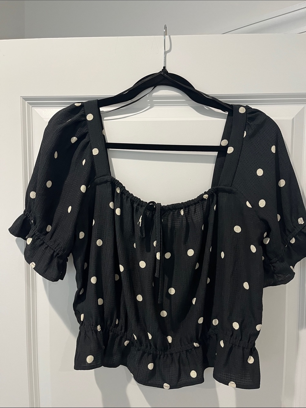 H&M Navy Polka Dot Crop Top with Cream Dots